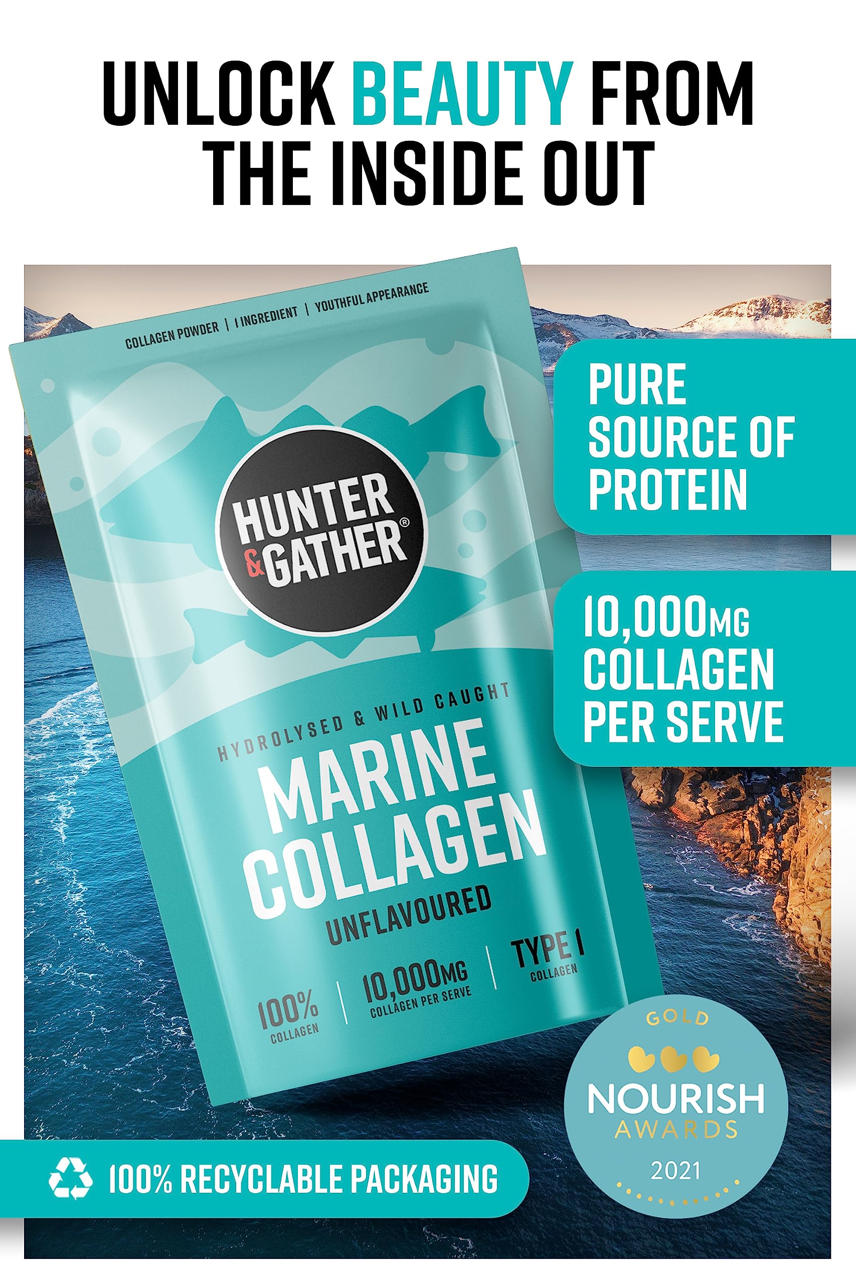 Hunter & Gather Marine Collagen Powder 300g | Pure Unflavoured Premium Hydrolysed Wild Caught Marine Collagen